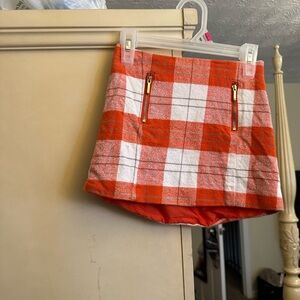 Orange and White Plaid Mini Skirt
